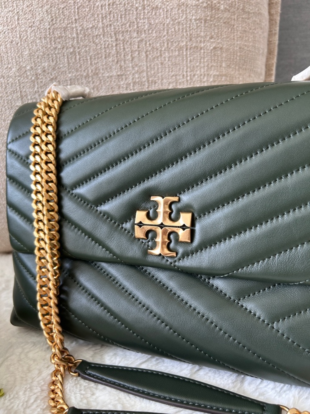 NWT🍀Tory Burch Kira Chevron Chain Shoulder Bag Sycamore Green 90446 Medium Gift - Picture 7 of 10